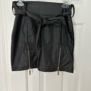 Black Faux Leather Skirt with Zipper Details